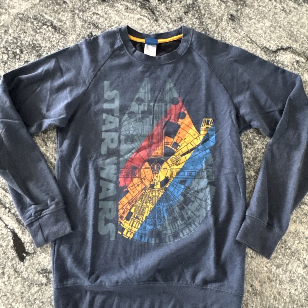 Men's Star Wars Millennium Falcon Navy Blue Gray Rainbow Sweatshirt Sz Small